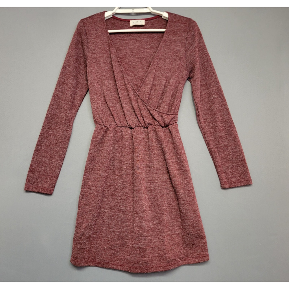 Everly for Anthropoligie Soft‎ Knit Dress Womens Small Maroon Marled Faux Wrap